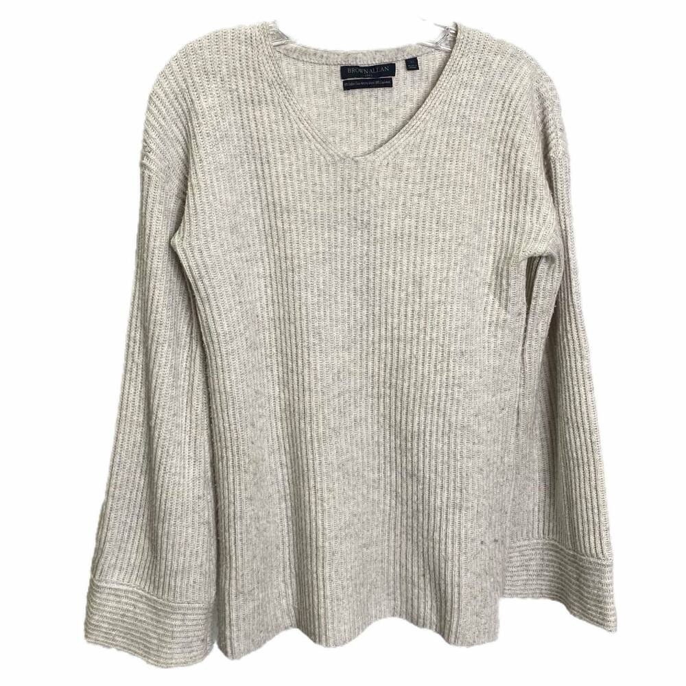 Brown Allan Women's Sz XS Sweater Oatmeal Merino Wool‎ Cashmere